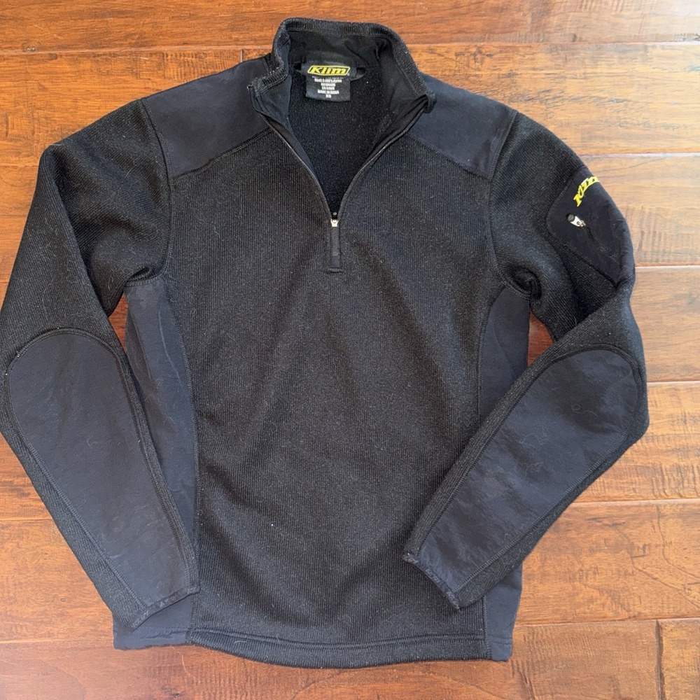 Klim Yukon Pullover 1/4 Zip Black Moto Sweater Pullover Elbow Patches Size XS